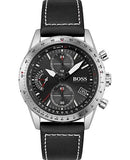 Hugo Boss Pilot Edition Black Dial Black Leather Strap Watch for Men - 1513853