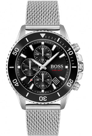 Hugo Boss Ocean Edition Chronograph Black Dial Silver Mesh Bracelet Watch for Men - 1513701