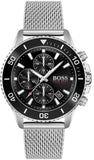 Hugo Boss Admiral Black Dial Silver Mesh Bracelet Watch for Men - 1513904