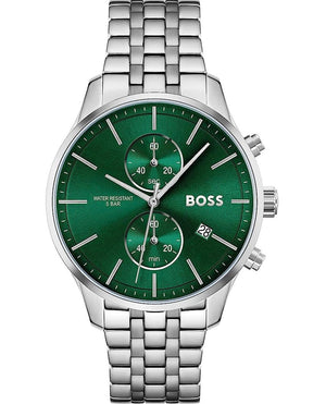 Hugo Boss Associate Green Dial Silver Steel Strap Watch for Men - 1513975