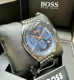 Hugo Boss Gregor Chronograph Blue Dial Grey Steel Strap Watch For Men - 1514083