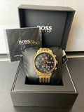 Hugo Boss Navigator Black Dial Gold Steel Strap Watch for Men - 1513531