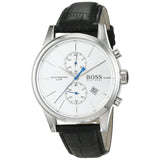 Hugo Boss Jet Silver Dial Black Leather Strap Watch for Men - 1513282