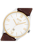 Hugo Boss Classic White Dial Brown Leather Strap Watch for Men - 1513486