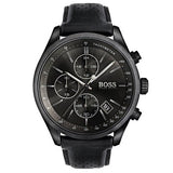 Hugo Boss Grand Prix Black Dial Black Leather Strap Watch for Men - 1513474