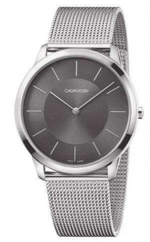 Calvin Klein Minimal Grey Dial Silver Mesh Bracelet Watch for Men - K3M21124