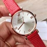 Emporio Armani Gianni T Bar Silver Dial Red Leather Strap Watch For Women - AR1876