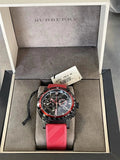 Burberry The City Chronograph Black Dial Red Rubber Strap Watch For Men - BU9805