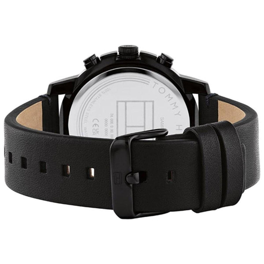 Tommy Hilfiger Troy Chronograph Black Dial Black Leather Strap Watch For Men - 1792110