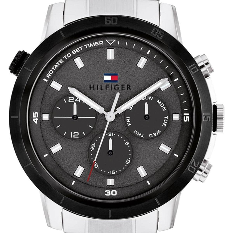 Tommy Hilfiger Troy Chronograph Grey Dial Silver Steel Strap Watch For Men - 1792106