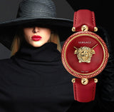 Versace Palazzo Empire Red Dial Red Leather Strap Watch for Women - VCO120017