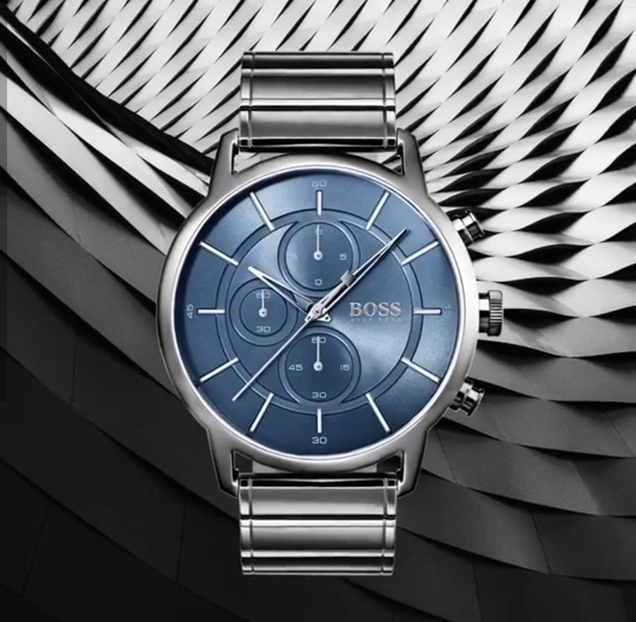 Hugo Boss Architectural Chronograph Blue Dial Grey Steel Strap Watch for Men - 1513574