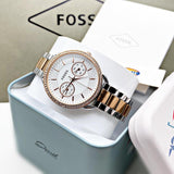 Fossil Tailor White Dial Two Tone Steel Strap Watch for Women - ES4396