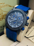 Burberry Sports Chronograph Black Dial Blue Rubber Strap Watch for Men - BU7714