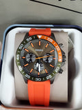 Fossil Bannon Chronograph Grey Dial Orange Silicone Strap Watch for Men - BQ2500