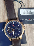 Tommy Hilfiger London Chronograph Blue Dial Brown Leather Strap Watch for Men - 1791532