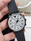 Emporio Armani Chronograph Quartz Silver Dial Black Rubber Strap Watch For Men - AR11048