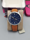 Fossil Neutra Chronograph Blue Dial Brown Leather Strap Watch for Men - FS5453