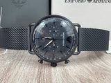 Emporio Armani Aviator Chronograph Black Dial Black Mesh Bracelet Watch For Men - AR11264