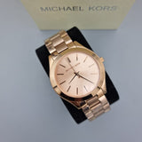 Michael Kors Slim Runway Rose Gold Dial Rose Gold Steel Strap Watch for Women - MK3197