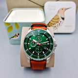 Fossil Dillinger Luggage Chronograph Green Dial Brown Leather Strap Watch for Men - FS5734