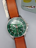 Fossil Dillinger Luggage Chronograph Green Dial Brown Leather Strap Watch for Men - FS5734