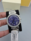 Michael Kors Parker Chronograph Blue Dial Silver Steel Strap Watch for Women - MK6117