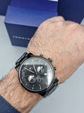 Tommy Hilfiger Evan Chronograph Quartz Black Dial Black Steel Strap Watch For Men - 1710410