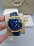 Fossil Neutra Chronograph Blue Dial Blue Leather Strap Watch for Men - FS5454