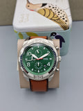 Fossil Bronson Chronograph Green Dial Brown Leather Strap Watch for Men - FS5738