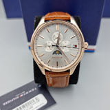 Tommy Hilfiger Oliver Chronograph White Dial Brown Leather Strap Watch for Men - 1791306