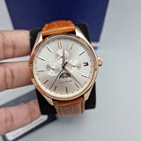 Tommy Hilfiger Oliver Chronograph White Dial Brown Leather Strap Watch for Men - 1791306