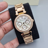 Michael Kors Parker White Dial Rose Gold Steel Strap Watch for Women - MK5616