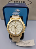 Fossil Dean Chronograph Champagne Dial Gold Steel Strap Watch for Men - FS4867