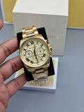 Michael Kors Brecken Chronograph Gold Dial Gold Steel Strap Watch For Women - MK6366