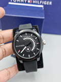 Tommy Hilfiger Denim Quartz Black Dial Black Rubber Strap Watch for Men - 1791483