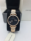 Emporio Armani Gianni T Bar Black Dial Rose Gold Steel Strap Watch For Women - AR11206