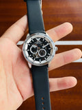 Emporio Armani Renato Chronograph Automatic Black Dial Black Leather Strap Watch For Men - AR60051