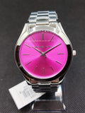 Michael Kors Slim Runway Quartz Pink Dial Silver Steel Strap Watch For Women - MK3291