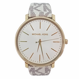 Michael Kors Pyper Quartz Silver Dial White Leather Strap Watch For Women - MK2858