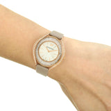 Swarovski Crystalline Aura Silver Dial Beige Leather Strap Watch for Women - 5519450