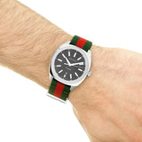 Gucci GG2570 Quartz Black Dial Green & Red Nylon Strap Watch For Men - YA142305