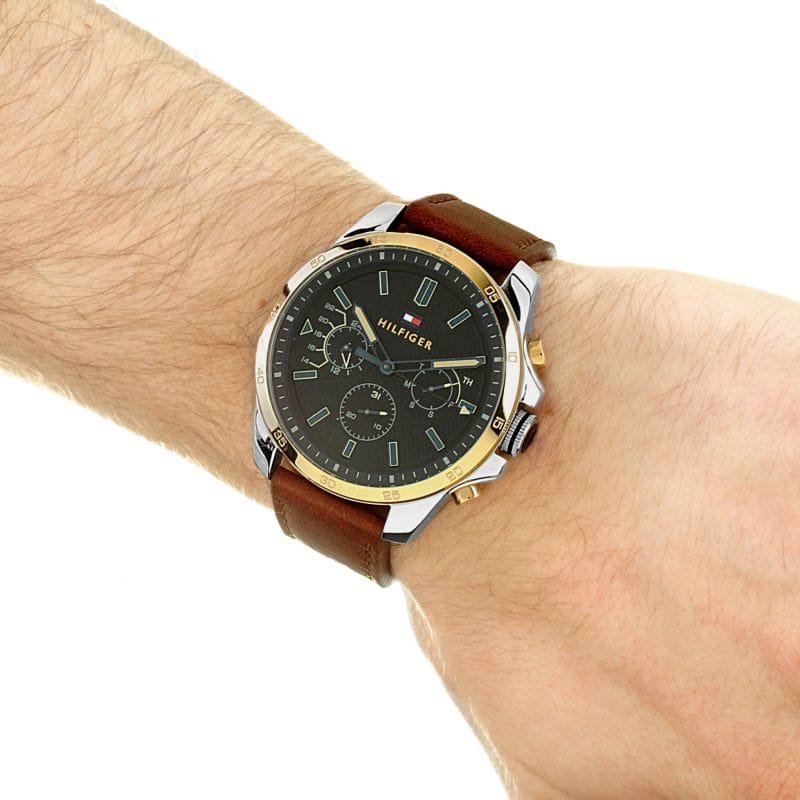Tommy Hilfiger Decker Blue Dial Brown Leather Strap Watch for Men - 1791561