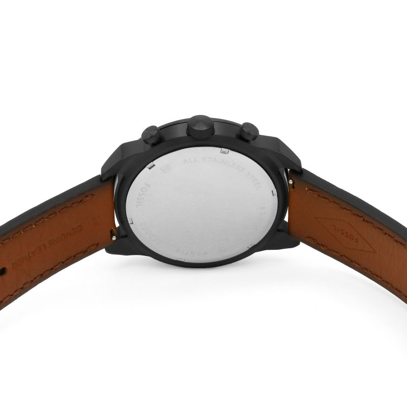 Fossil Bronson Black Dial Brown Leather Strap Watch for Men - FS5714