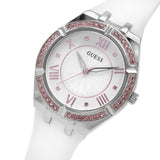 Guess Sparkling Silver Dial White Rubber Strap Watch For Women - GW0032L1