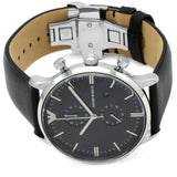 Emporio Armani Gianni Chronograph Black Dial Black Leather Strap Watch For Men - AR0397