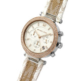 Michael Kors Parker Chronograph White Dial Two Tone Leather Strap Watch For Women - MK6950