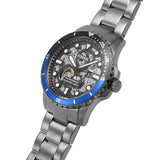 Fossil FB-01 Automatic Skeleton Black Dial Grey Steel Strap Watch for Men - ME3201