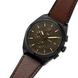 Fossil Everett Chronograph Black Dial Brown Leather Strap Watch for Men - FS5798