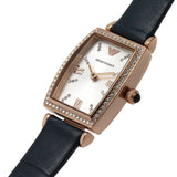 Emporio Armani Gianni T Bar Crystals Silver Dial Blue Leather Strap Watch For Women - AR11469